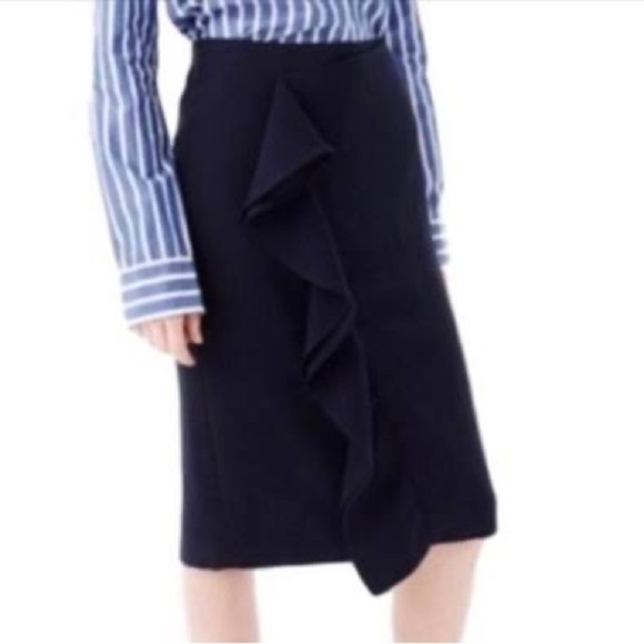 J. Crew academia navy high waist front‎ ruffle pencil skirt - Picture 2 of 9